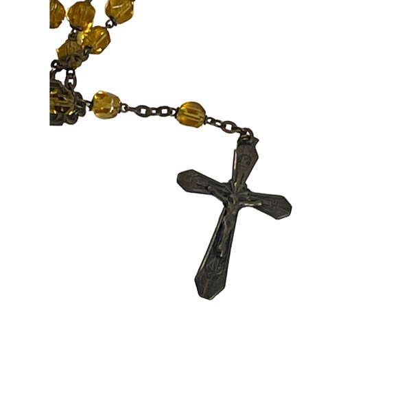 Vintage Amber glass bead crystal Crucifix necklace Catholic Rosalry religious - Picture 13 of 14